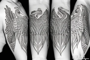 Detailed, pelican, symmetrical, dynamic tattoo idea