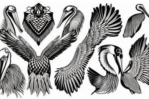 Detailed, pelican, symmetrical, dynamic tattoo idea
