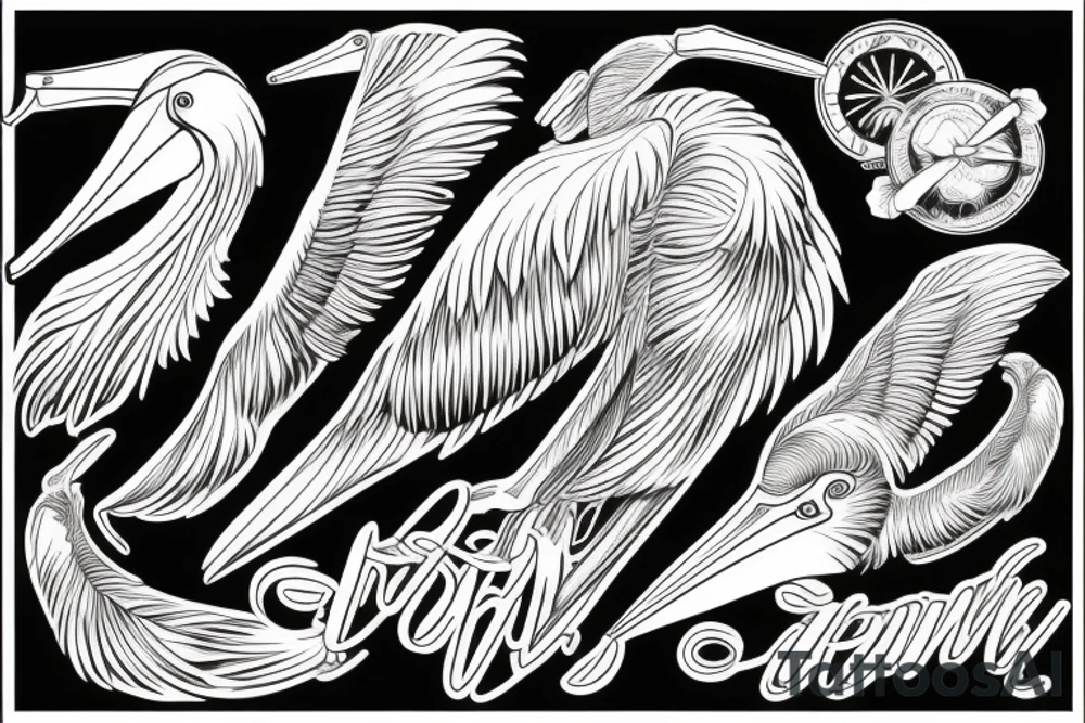Detailed, pelican , dynamic tattoo idea