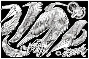 Detailed, pelican , dynamic tattoo idea