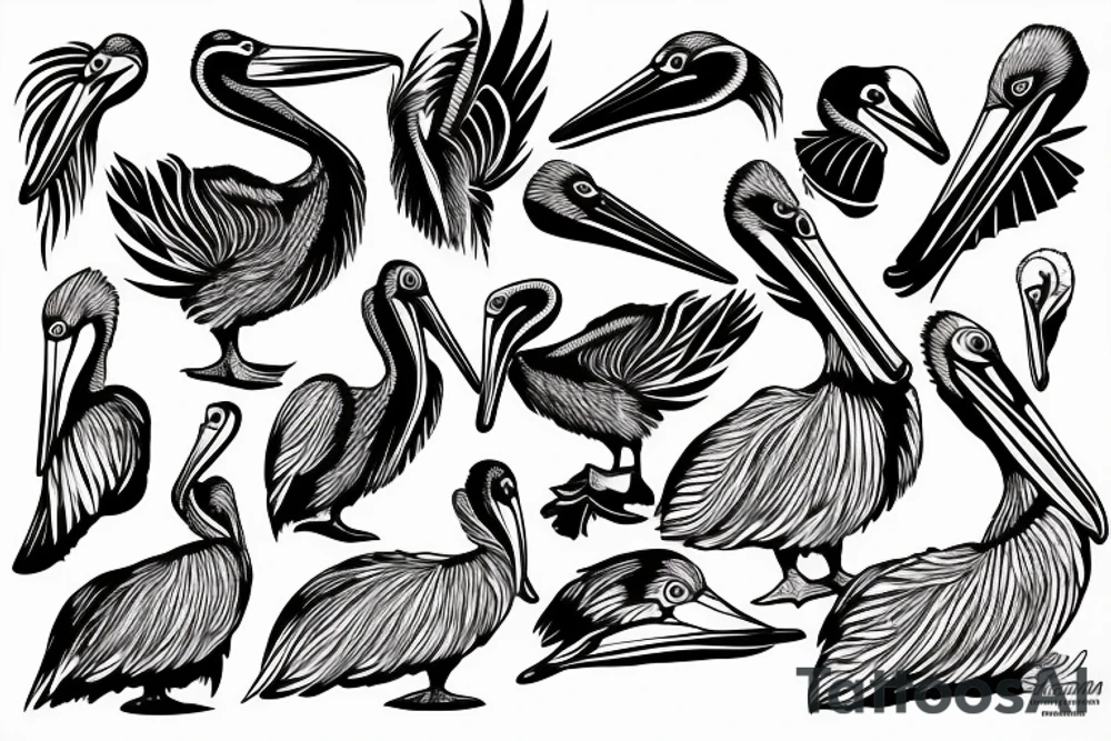 Detailed, pelican , dynamic tattoo idea