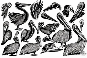 Detailed, pelican , dynamic tattoo idea