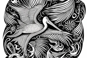 Detailed, pelican , dynamic tattoo idea