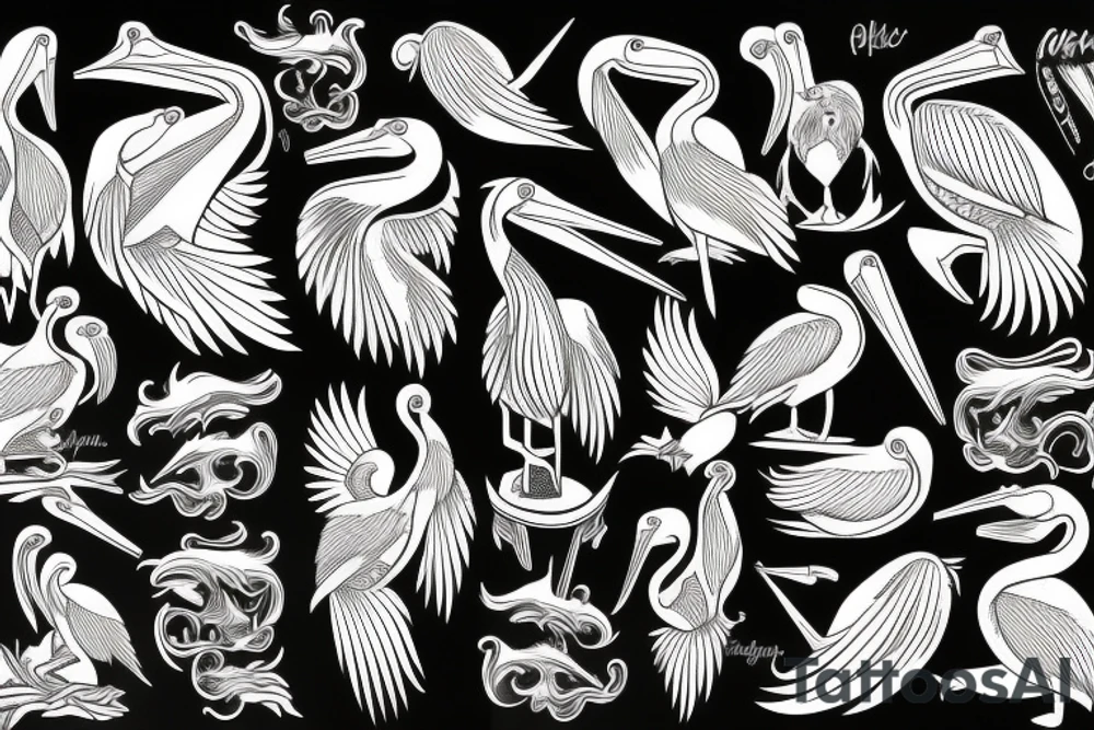 Detailed, pelican , dynamic tattoo idea