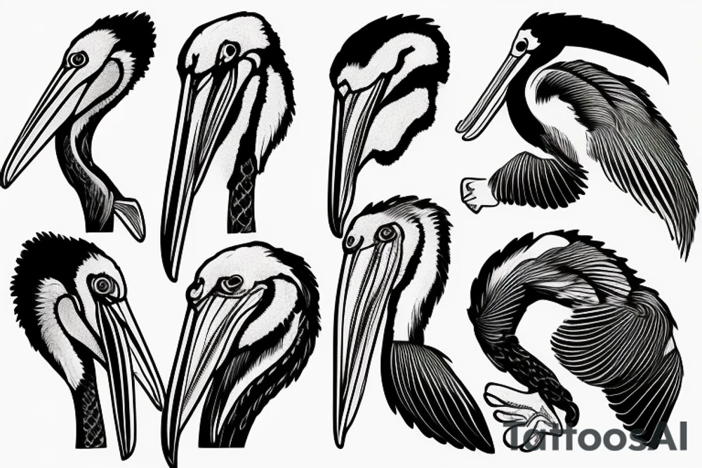 Detailed, pelican , dynamic tattoo idea
