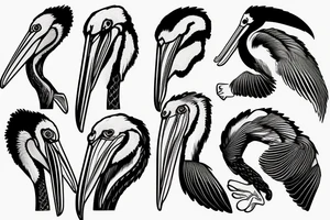 Detailed, pelican , dynamic tattoo idea