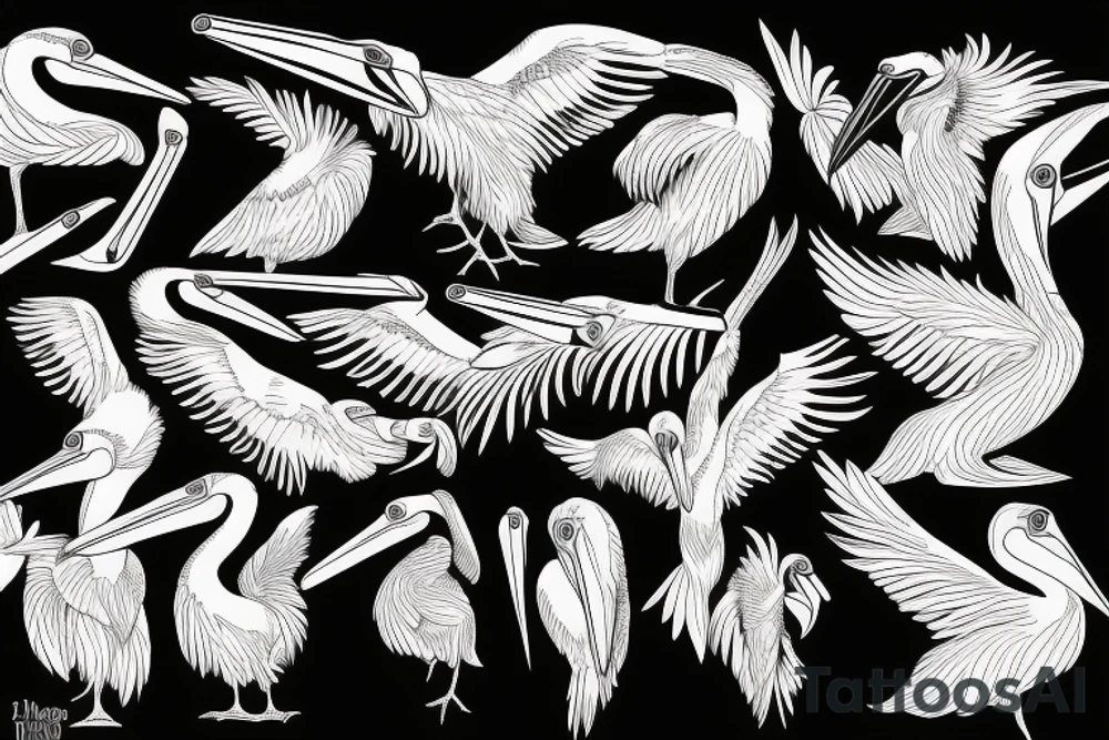 Detailed, pelican , dynamic tattoo idea