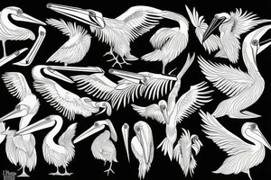 Detailed, pelican , dynamic tattoo idea