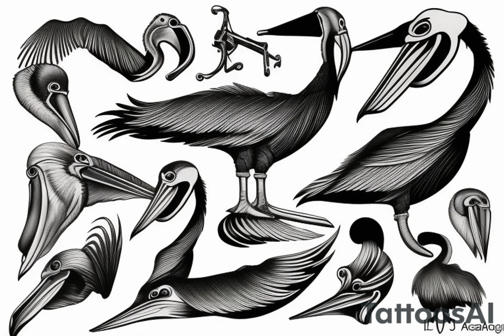 Detailed, pelican , dynamic tattoo idea