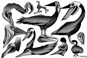 Detailed, pelican , dynamic tattoo idea