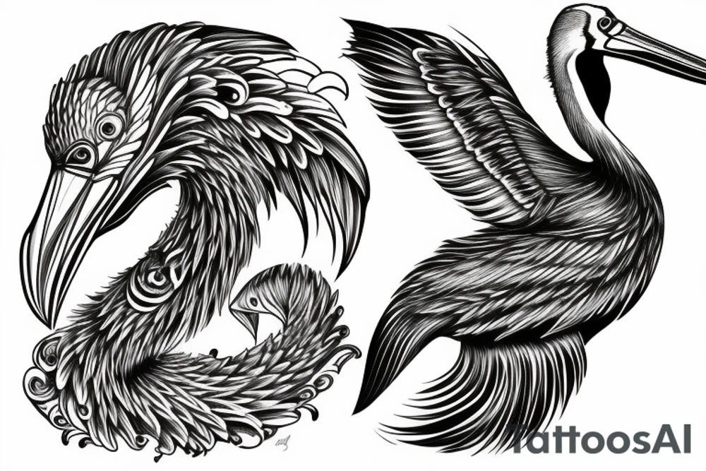 Detailed, pelican , dynamic tattoo idea