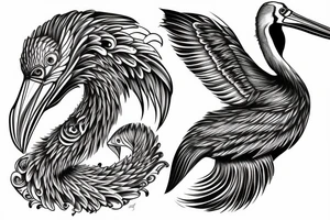 Detailed, pelican , dynamic tattoo idea