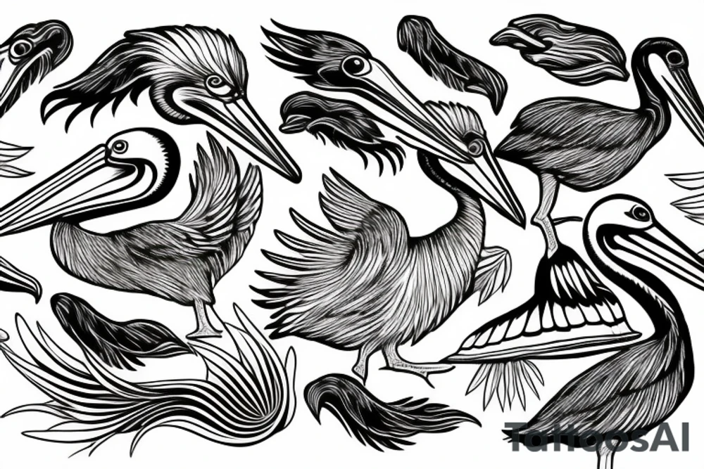 Detailed, pelican , dynamic tattoo idea
