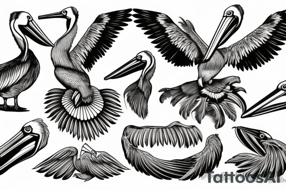 Detailed, pelican , dynamic tattoo idea