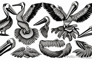 Detailed, pelican , dynamic tattoo idea