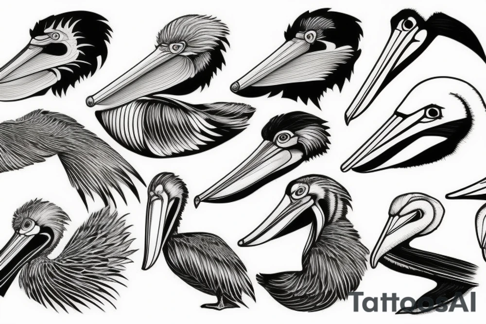 Detailed, pelican , dynamic, anime tattoo idea