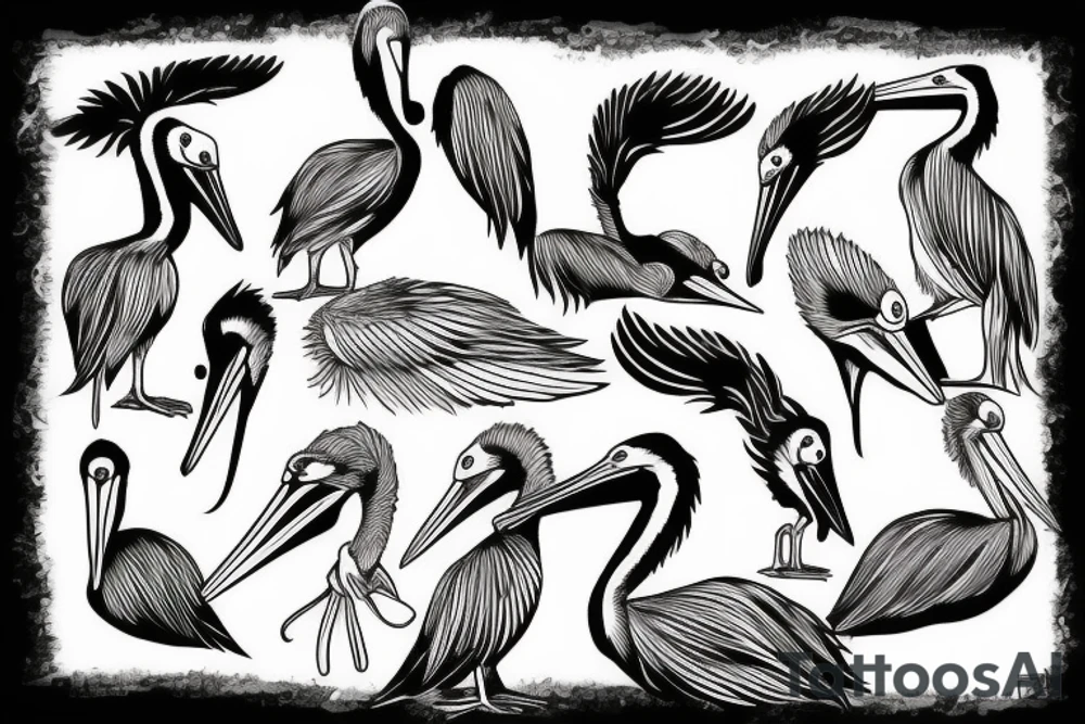Detailed, pelican , dynamic, anime tattoo idea