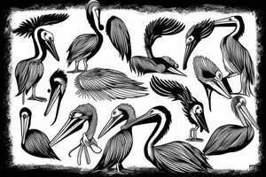 Detailed, pelican , dynamic, anime tattoo idea