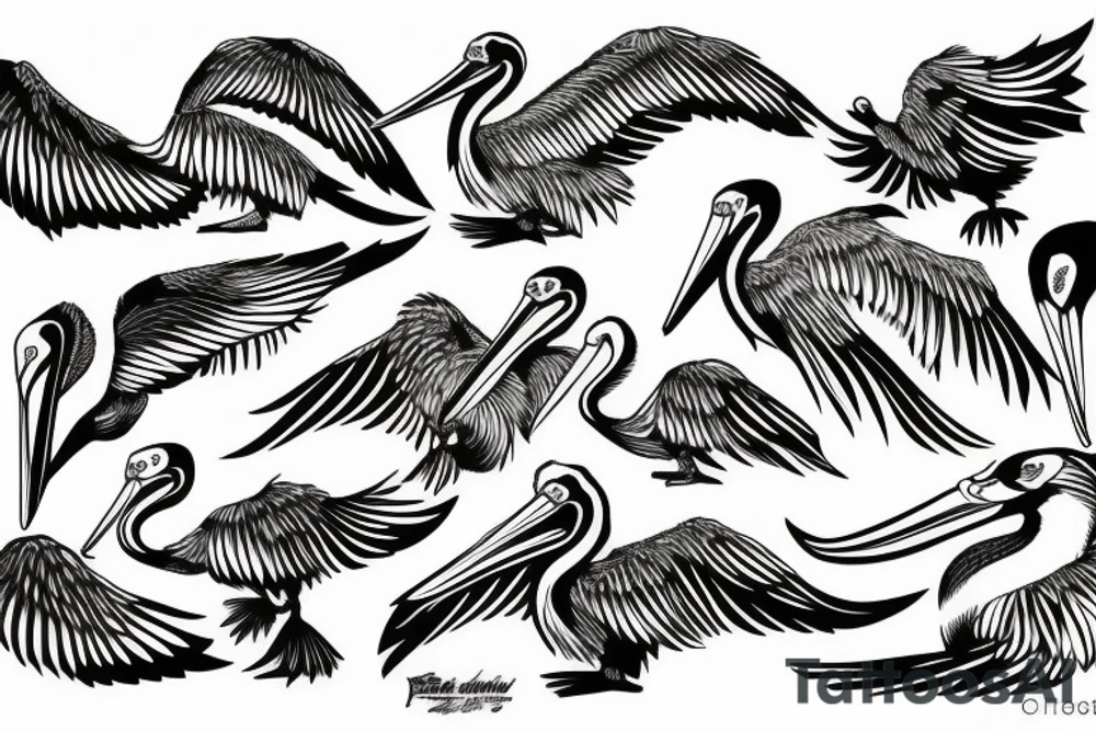 Detailed, pelican , dynamic, anime tattoo idea