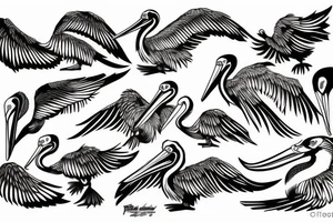 Detailed, pelican , dynamic, anime tattoo idea