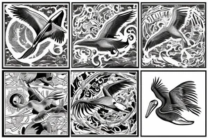 Pelican flying over water tattoo idea