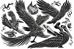 Pelican flying over water tattoo idea