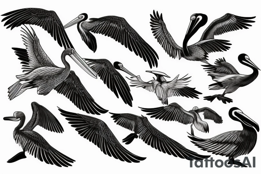 Pelican flying over water tattoo idea