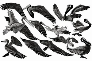 Pelican flying over water tattoo idea