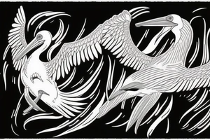 Pelican flying over water tattoo idea