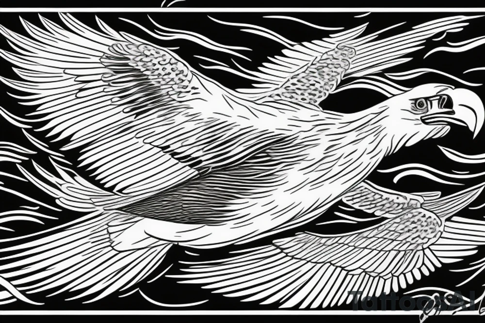Bald eagle
flying over water tattoo idea