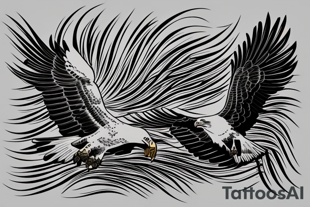Bald eagle
flying over water tattoo idea