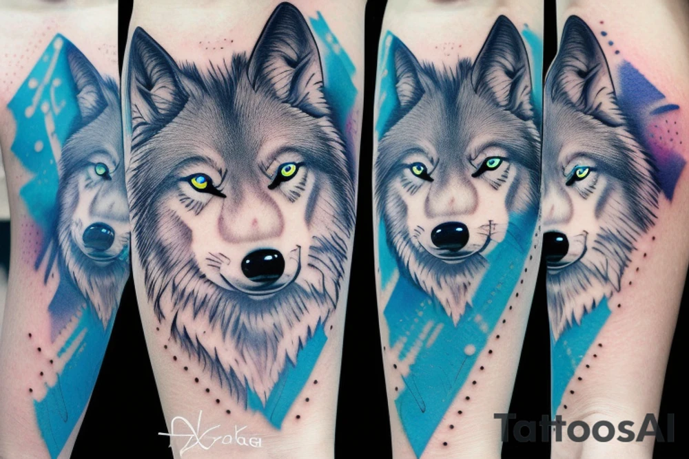 Wolf with blue eye tattoo idea