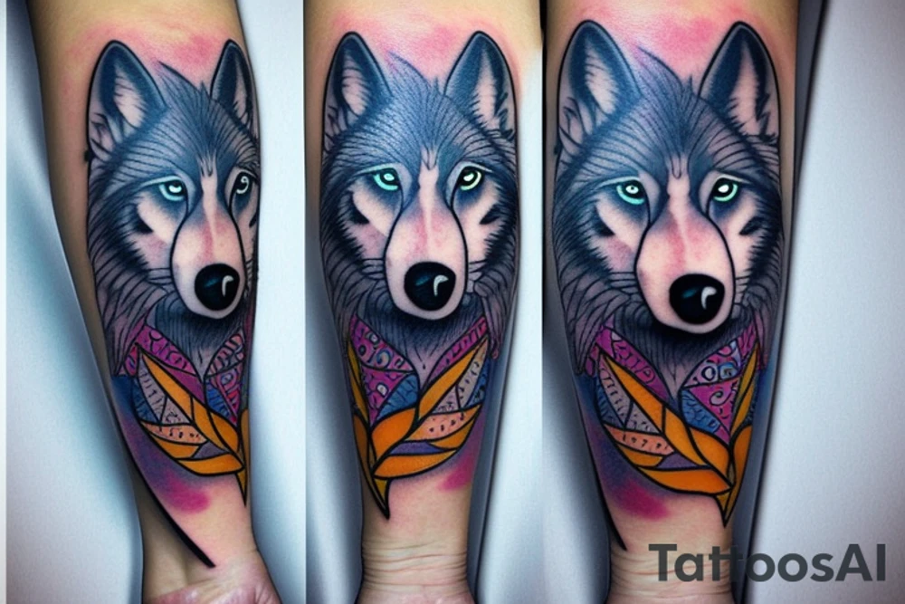 Wolf with blue eye tattoo idea