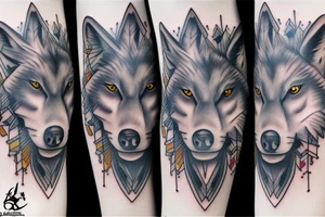 Wolf with blue eye leg sleeve tattoo idea