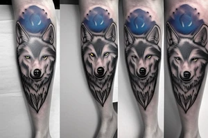 Wolf with blue eye leg sleeve tattoo idea