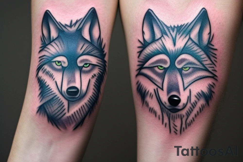 Wolf with blue eye and world being grabbed by hand tattoo idea