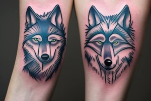 Wolf with blue eye and world being grabbed by hand tattoo idea
