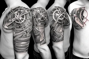 Old fashioned harpoon on man’s chest tattoo idea
