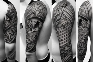 Old fashioned harpoon on man’s chest tattoo idea