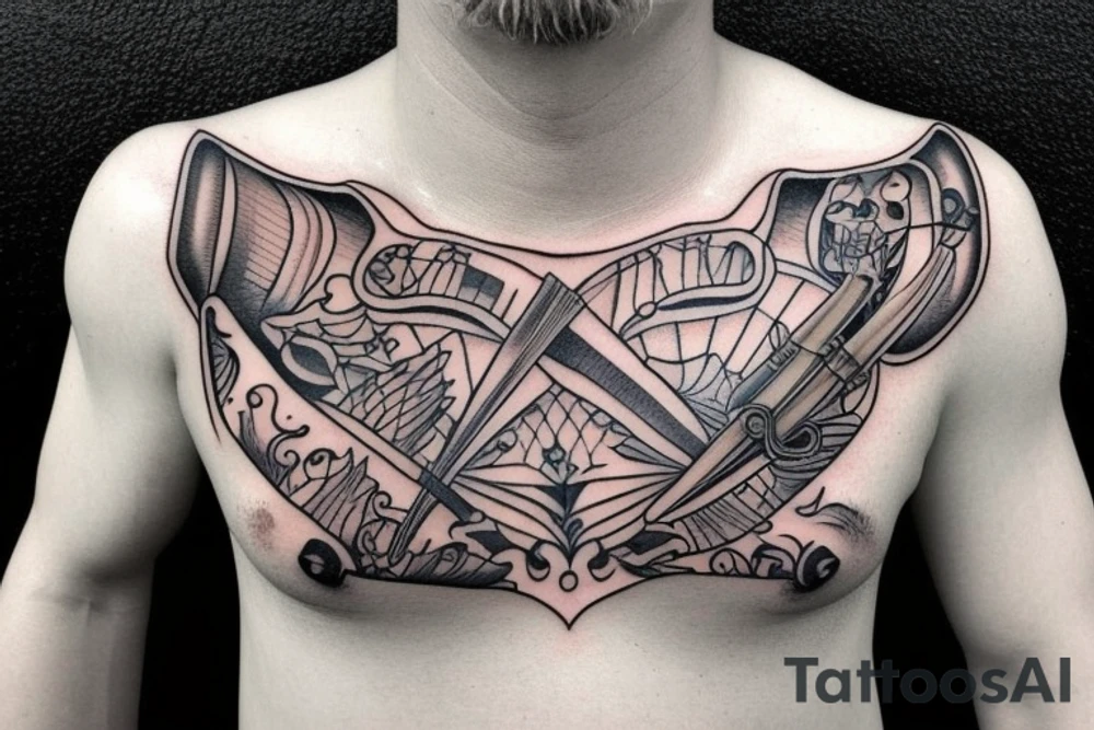 Old fashioned harpoon on chest tattoo idea