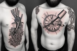 Old fashioned harpoon on chest tattoo idea