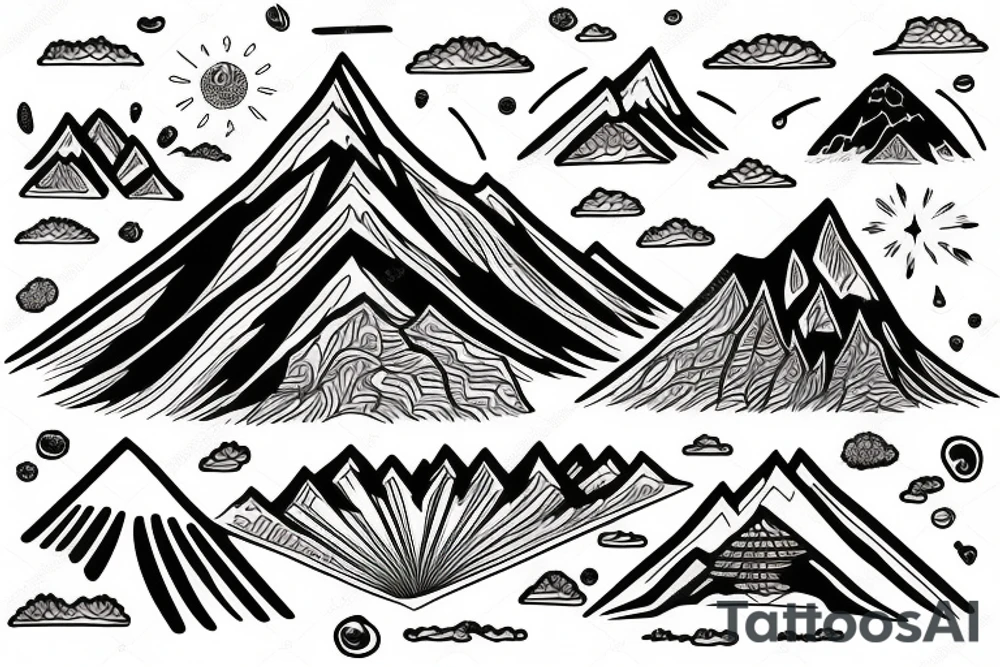 mountain with surroundings tattoo idea