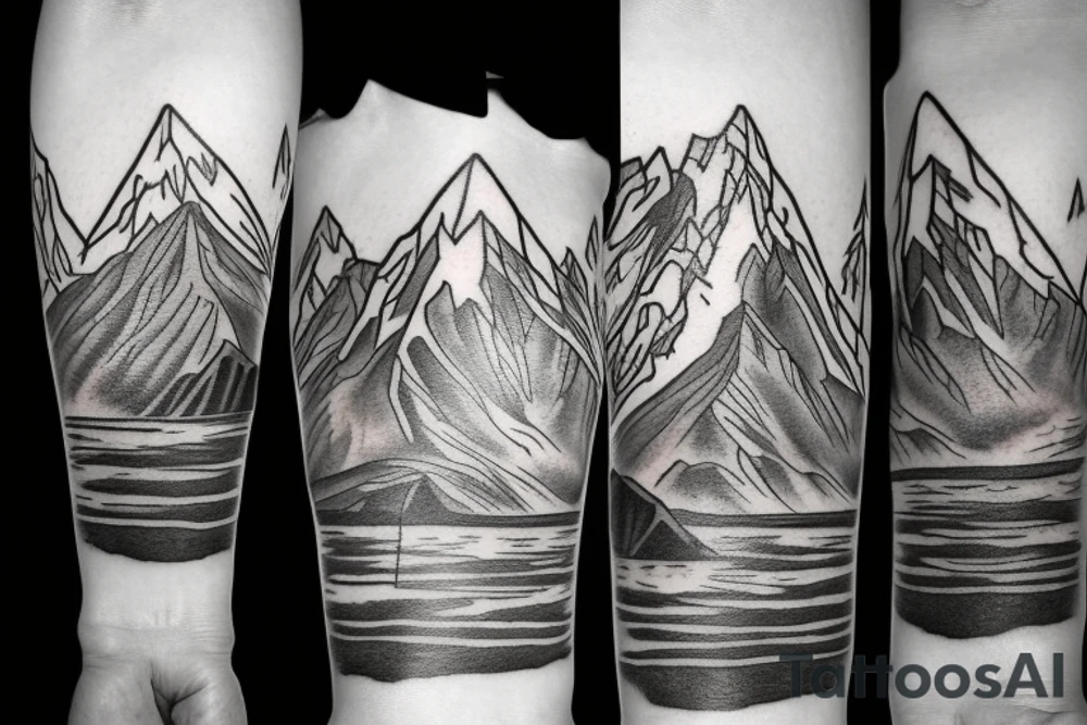 mountain with surroundings tattoo idea