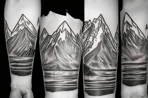mountain with surroundings tattoo idea