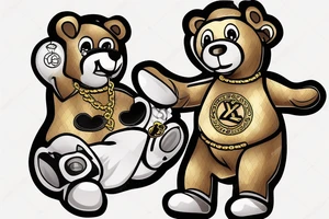 Gangster Female Teddy Bear
wearing a large gold chain with a Lexus symbol and playing with a ball and jacks game tattoo idea