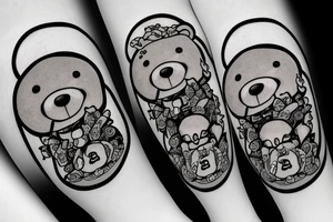 Gangster Female Teddy Bear
wearing a large gold chain with a Lexus symbol and playing with a ball and jacks game tattoo idea