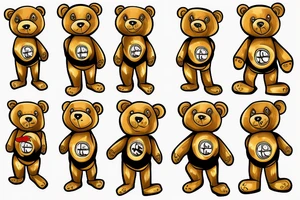 Teddy Bear
wearing a large gold chain with a Lexus symbol and playing with a ball and jacks game tattoo idea