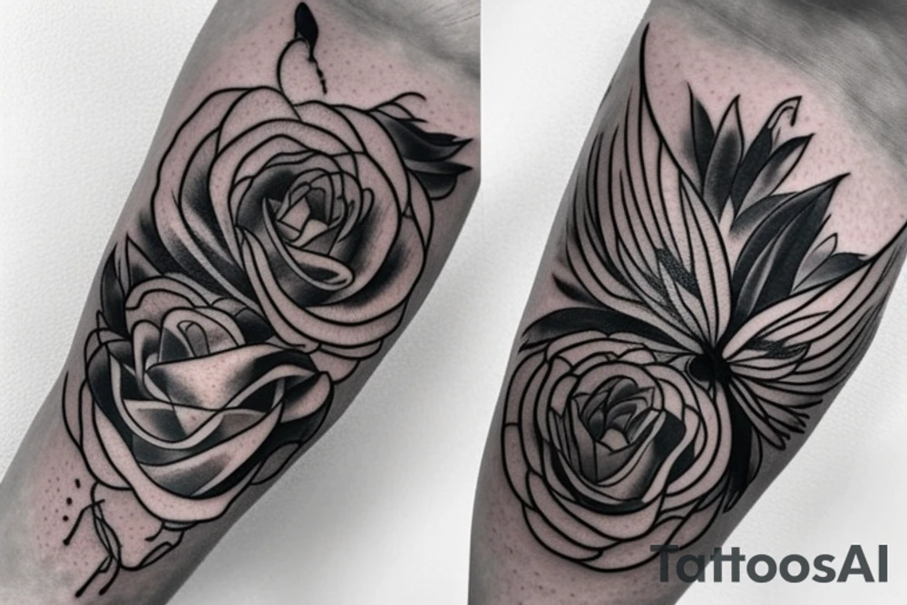 Silk cloth flowing in the wind around other tattoos. I do not want it feminine. This is a large piece as it will be sitting on my rib going down to my thigh. Add wings, roses and flames. make it awesome tattoo idea