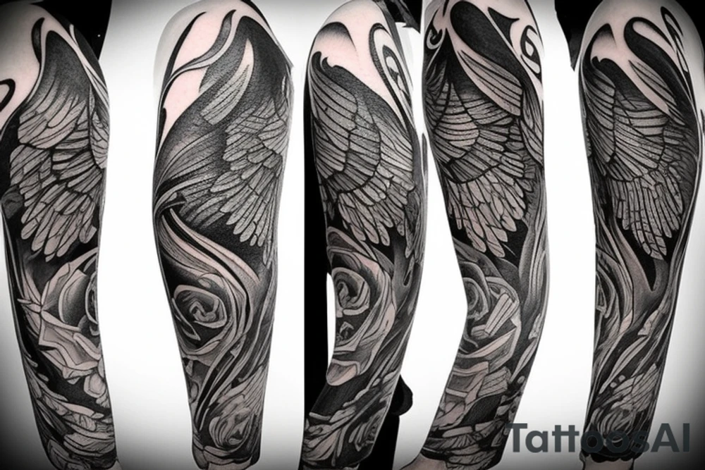 Silk cloth flowing in the wind around other tattoos. Add wings, roses and flames. make it awesome. make it really big tattoo idea