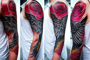 Silk cloth flowing in the wind around other tattoos. Add wings, roses and flames. make it awesome. make it really big tattoo idea